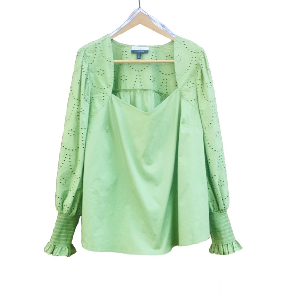 ELOQUII Elements Eyelet Lace Peasant Top Light Green Women’s Plus Size 22